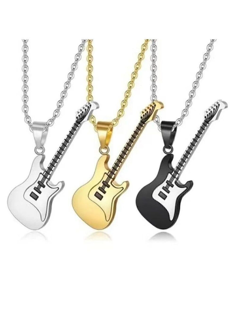 Silver Tone Electric Guitar Necklace and Pendant #620 - Picture 6 of 9